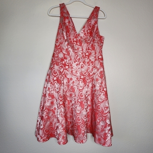 Rickie Freeman for Teri Jon Coral Floral Jacquard  Dress 12 - Picture 2 of 5